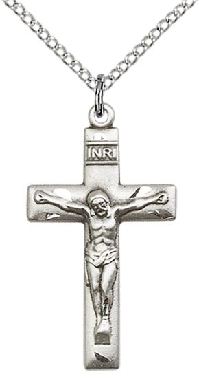 STERLING SILVER CRUCIFIX PENDANT WITH CHAIN - 1 1/8" x 5/8"