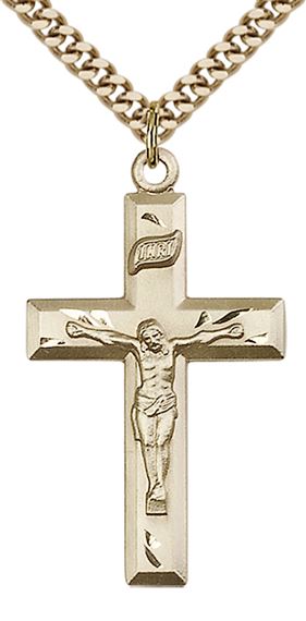 12KT GOLD FILLED CRUCIFIX PENDANT WITH CHAIN - 1 3/8" x 3/4"