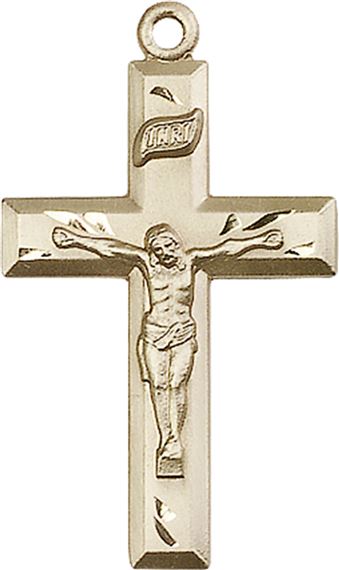 14KT GOLD CRUCIFIX MEDAL - 1 3/8" x 3/4"