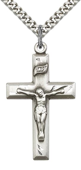 STERLING SILVER CRUCIFIX PENDANT WITH CHAIN - 1 3/8" x 3/4"