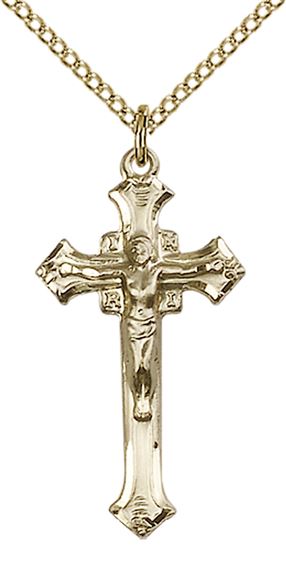 14KT GOLD FILLED CRUCIFIX PENDANT WITH CHAIN - 1 1/8" x 5/8"