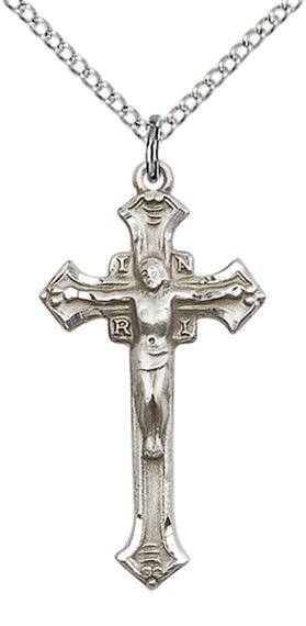 STERLING SILVER CRUCIFIX PENDANT WITH CHAIN - 1 1/8" x 5/8"