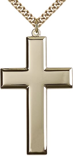 14KT GOLD FILLED CROSS PENDANT WITH CHAIN - 1 7/8" x 1"