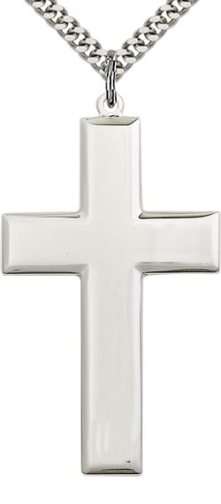STERLING SILVER CROSS PENDANT WITH CHAIN - 1 7/8" x 1"
