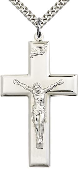 STERLING SILVER CRUCIFIX PENDANT WITH CHAIN - 1 7/8" x 1"