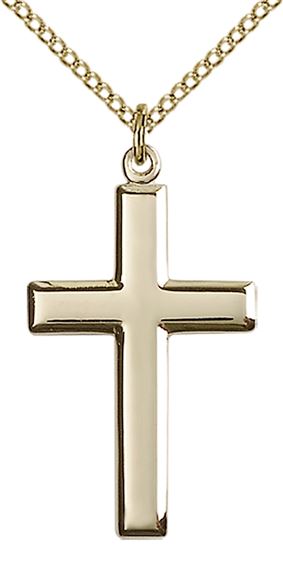 14KT GOLD FILLED CROSS PENDANT WITH CHAIN - 1 1/8" x 5/8"