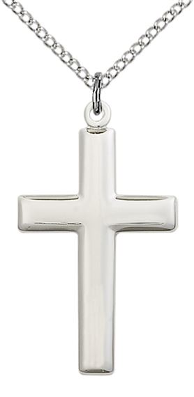 STERLING SILVER CROSS PENDANT WITH CHAIN - 1 1/8" x 5/8"
