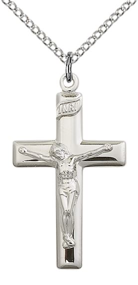STERLING SILVER CRUCIFIX PENDANT WITH CHAIN - 1 1/8" x 5/8"