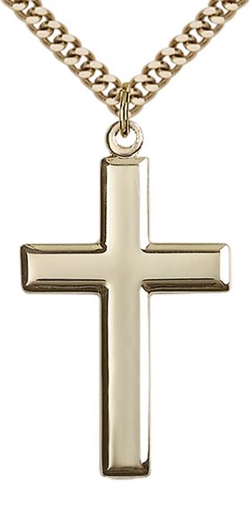 14KT GOLD FILLED CROSS PENDANT WITH CHAIN - 1 3/8" x 3/4"