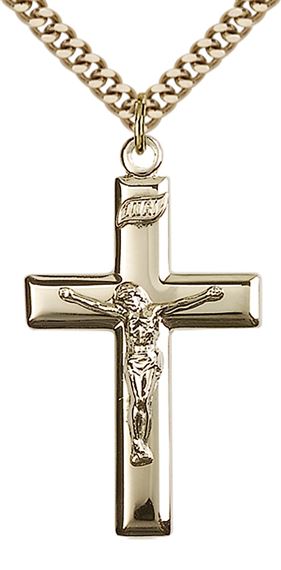 14KT GOLD FILLED CRUCIFIX PENDANT WITH CHAIN - 1 3/8" x 3/4"