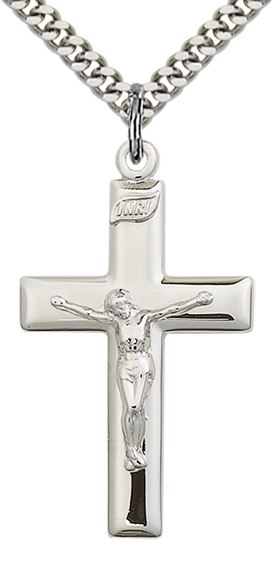 STERLING SILVER CRUCIFIX PENDANT WITH CHAIN - 1 3/8" x 3/4"