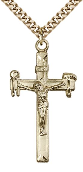 14KT GOLD FILLED CRUCIFIX PENDANT WITH CHAIN - 1 3/8" x 3/4"