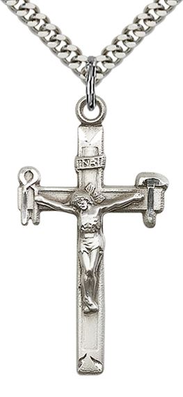 STERLING SILVER CRUCIFIX PENDANT WITH CHAIN - 1 3/8" x 3/4"