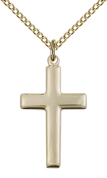 14KT GOLD FILLED CROSS PENDANT WITH CHAIN - 7/8" x 1/2"