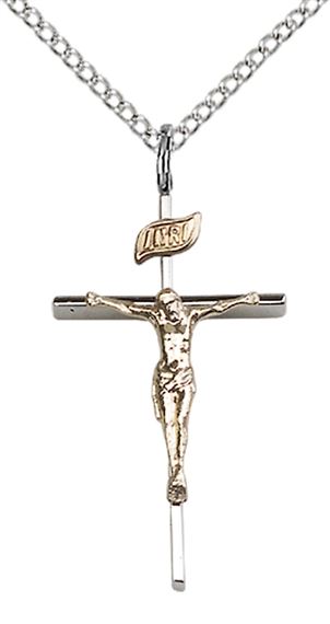 GF-SS CRUCIFIX PENDANT WITH CHAIN - 1" x 1/2"