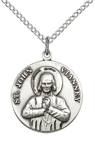 STERLING SILVER ST JOHN VIANNEY PENDANT WITH CHAIN - 3/4" x 5/8"