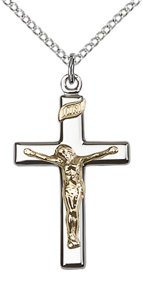 GF-SS CRUCIFIX PENDANT WITH CHAIN - 1 1/8" x 5/8"