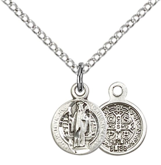 STERLING SILVER ST BENEDICT PENDANT WITH CHAIN - 3/8" x 1/4"