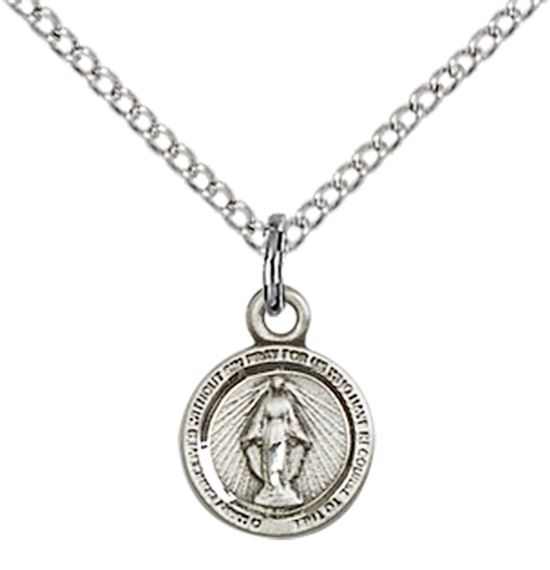 STERLING SILVER MIRACULOUS PENDANT WITH CHAIN - 3/8" x 1/4"