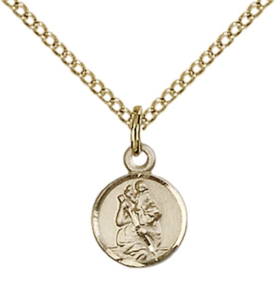14KT GOLD FILLED ST CHRISTOPHER PENDANT WITH CHAIN - 3/8" x 1/4"