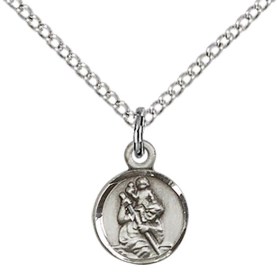 STERLING SILVER ST CHRISTOPHER PENDANT WITH CHAIN - 3/8" x 1/4"
