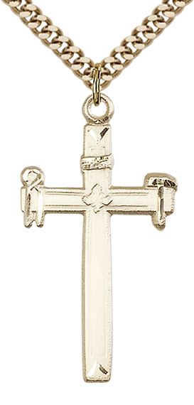 14KT GOLD FILLED CARPENTER CROSS PENDANT WITH CHAIN - 1 3/8" x 3/4"