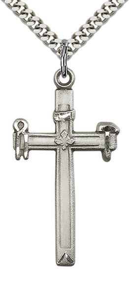 STERLING SILVER CARPENTER CROSS PENDANT WITH CHAIN - 1 3/8" x 3/4"