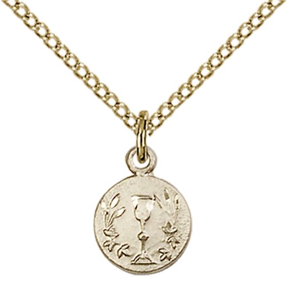 14KT GOLD FILLED EUCHARISTIC  CHALICE PENDANT WITH CHAIN - 3/8" x 1/4"