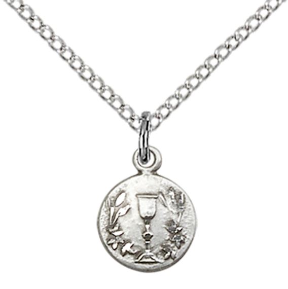 STERLING SILVER EUCHARISTIC  CHALICE PENDANT WITH CHAIN - 3/8" x 1/4"