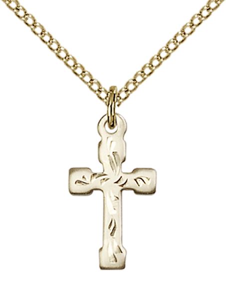 14KT GOLD FILLED CROSS PENDANT WITH CHAIN - 5/8" x 3/8"