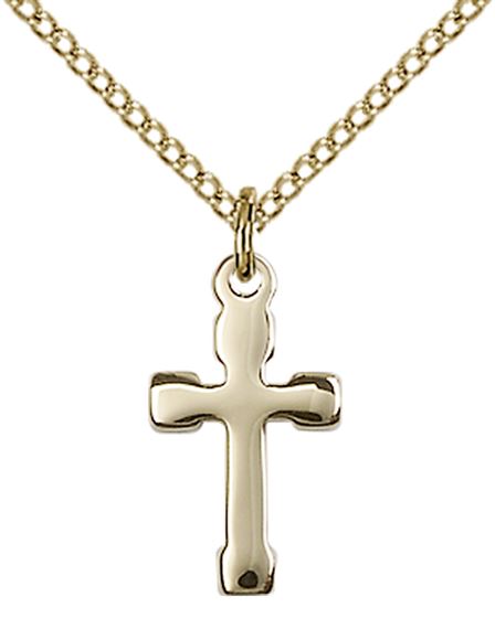 14KT GOLD FILLED CROSS PENDANT WITH CHAIN - 5/8" x 3/8"