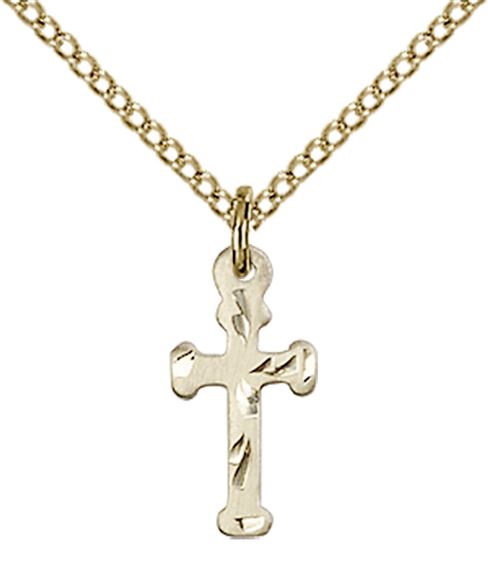 14KT GOLD FILLED CROSS PENDANT WITH CHAIN - 1/2" x 1/4"