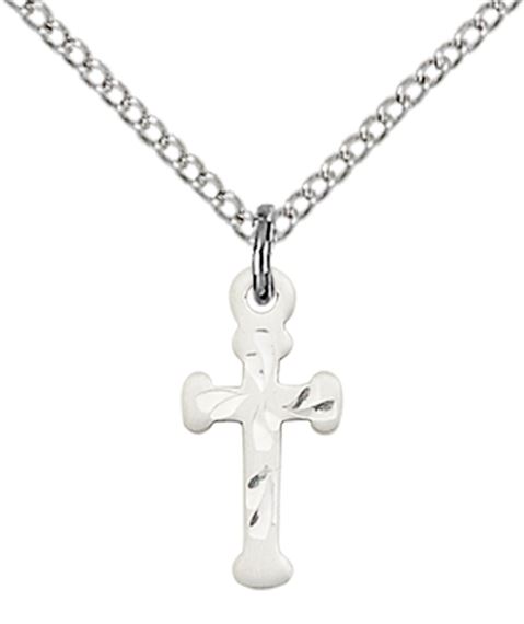 STERLING SILVER CROSS PENDANT WITH CHAIN - 1/2" x 1/4"
