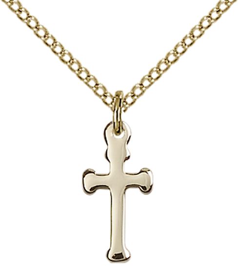 14KT GOLD FILLED CROSS PENDANT WITH CHAIN - 1/2" x 1/4"