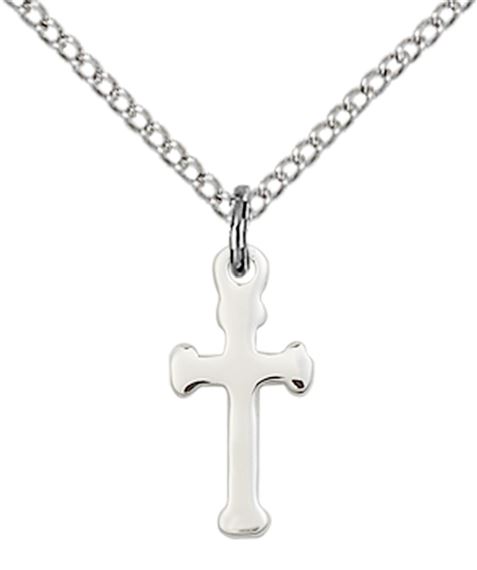 STERLING SILVER CROSS PENDANT WITH CHAIN - 1/2" x 1/4"