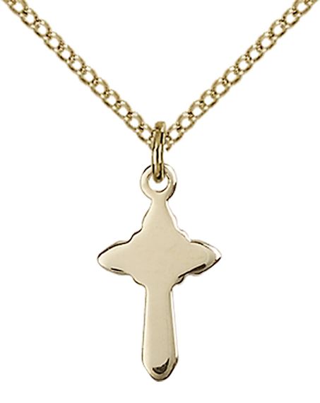 14KT GOLD FILLED CROSS PENDANT WITH CHAIN - 5/8" x 3/8"