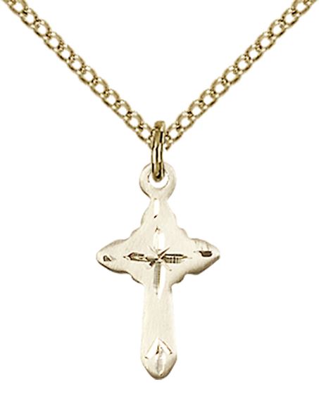 14KT GOLD FILLED CROSS PENDANT WITH CHAIN - 5/8" x 3/8"
