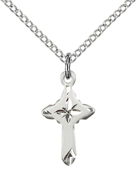 STERLING SILVER CROSS PENDANT WITH CHAIN - 5/8" x 3/8"