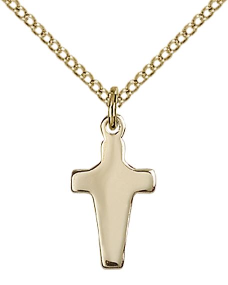 14KT GOLD FILLED CROSS PENDANT WITH CHAIN - 5/8" x 1/4"