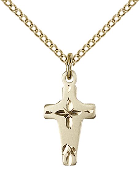 14KT GOLD FILLED CROSS PENDANT WITH CHAIN - 5/8" x 3/8"