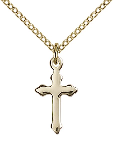 14KT GOLD FILLED CROSS PENDANT WITH CHAIN - 5/8" x 3/8"