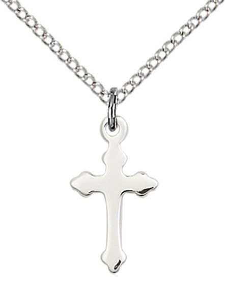 STERLING SILVER CROSS PENDANT WITH CHAIN - 5/8" x 3/8"