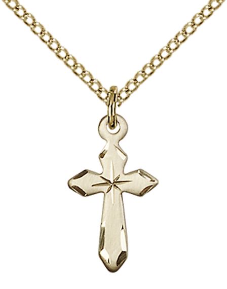 14KT GOLD FILLED CROSS PENDANT WITH CHAIN - 5/8" x 3/8"