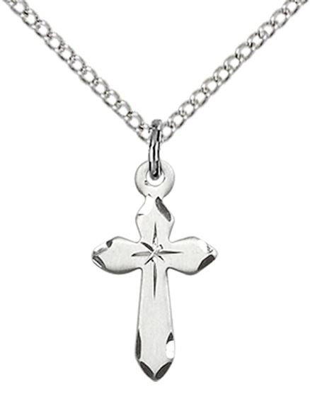 STERLING SILVER CROSS PENDANT WITH CHAIN - 5/8" x 3/8"
