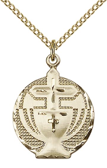 14KT GOLD FILLED EUCHARISTIC PENDANT WITH CHAIN - 7/8" x 5/8"