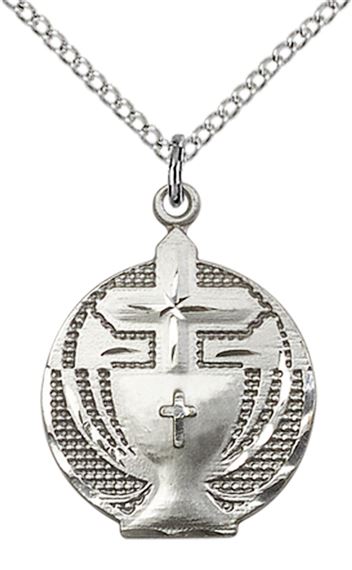 STERLING SILVER EUCHARISTIC PENDANT WITH CHAIN - 7/8" x 5/8"