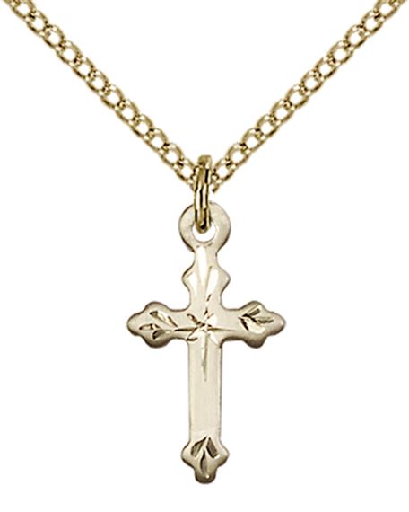 14KT GOLD FILLED CROSS PENDANT WITH CHAIN - 5/8" x 3/8"