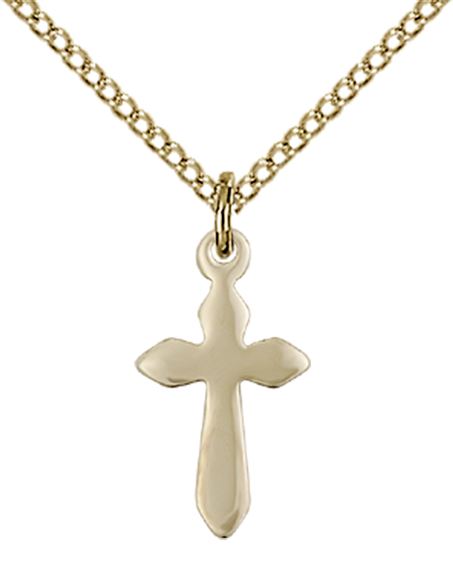14KT GOLD FILLED CROSS PENDANT WITH CHAIN - 5/8" x 3/8"