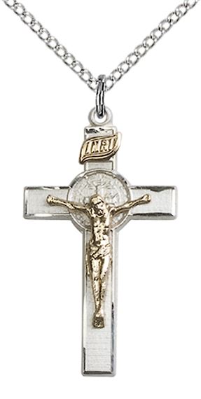GF-SS ST BENEDICT CRUCIFIX PENDANT WITH CHAIN