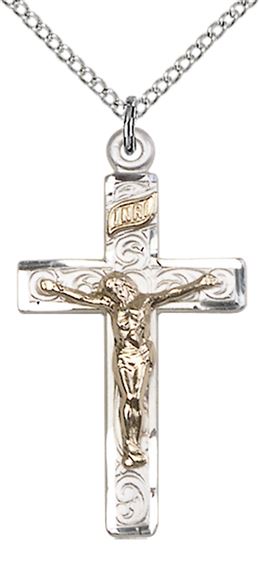 GF-SS CRUCIFIX PENDANT WITH CHAIN - 1 1/4" x 5/8"